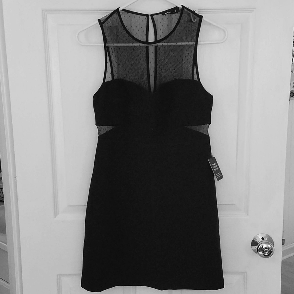 Express Mini Black Dress w/ Mesh neck/side cutouts